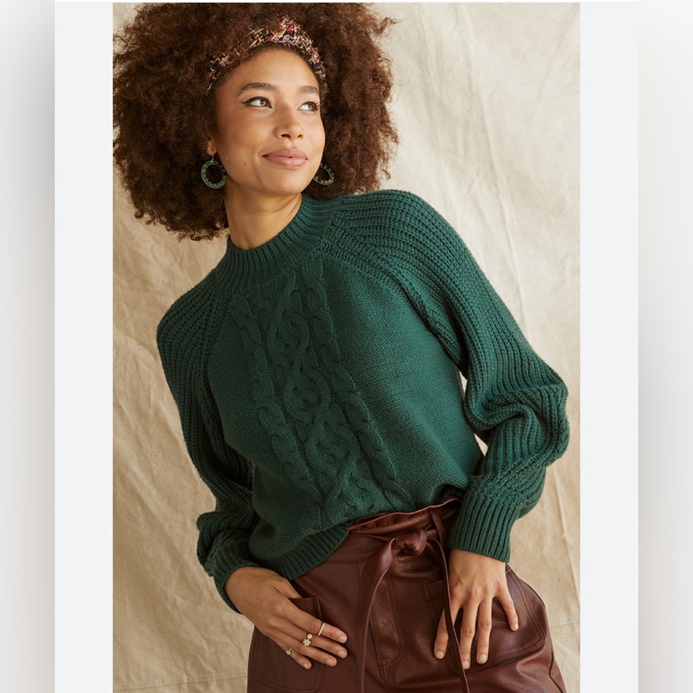 Francesca’s Blue Skies Rachel Mock Neck Cable Knit Sweater